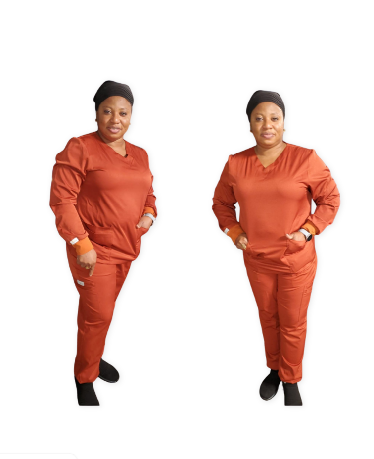 Women Long Sleeve V Neck Uniform Scrub