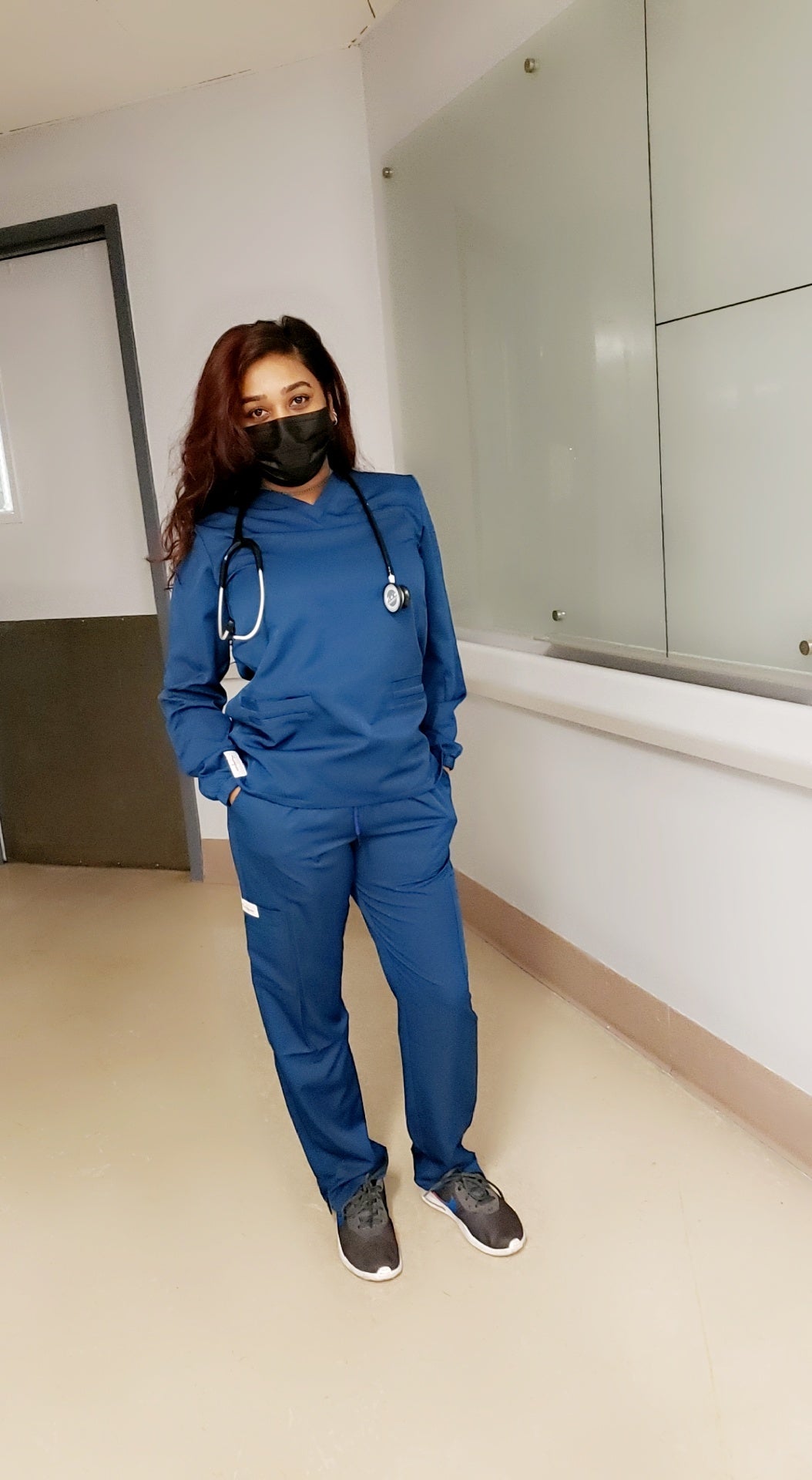 Women Long Sleeve V Neck Uniform Scrub