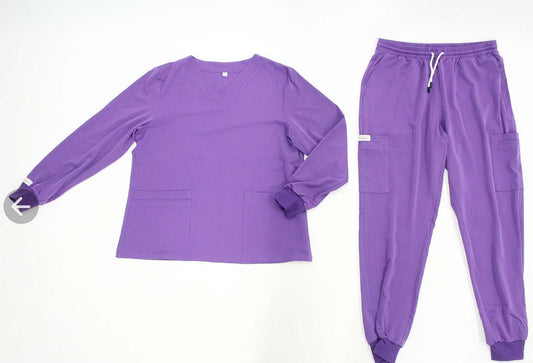 Women Long Sleeve V Neck Uniform Scrub